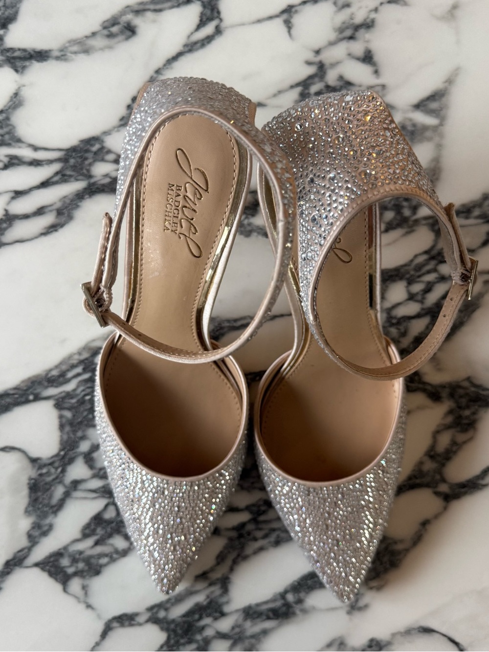 Jewel Badgley Mischka Jailene Champagne Satin Rhinestone Pump Size 9 NEW - Picture 4 of 13
